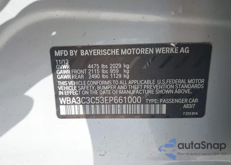 2014 BMW 320I xDrive from USA, damaged, VIN WBA3C3C53EP661000